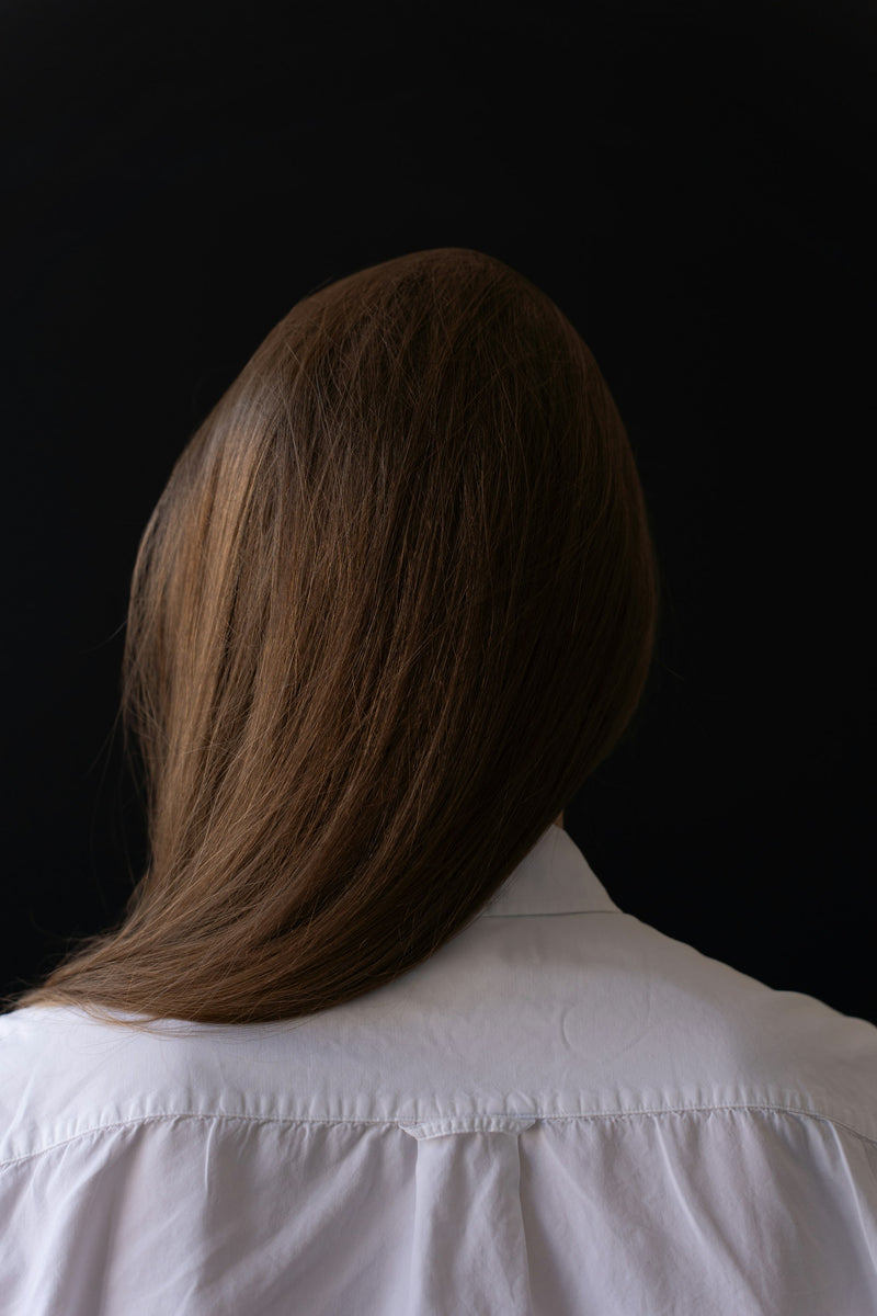 Longs cheveux bruns brillants vus de dos